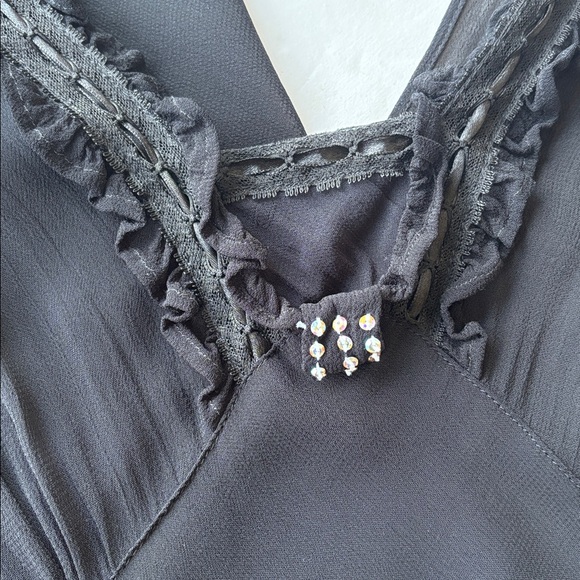 Vintage 90’s April Cornell Milkmaid Fairy Cocquette Midi Dress Medium Goth Black - Picture 8 of 17